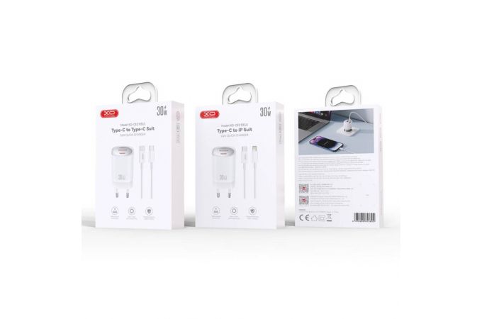 Сетевое зарядное устройство USB+USB-C + кабель Type-C-Type-C XO CE21 PD30W/PPS33W 1USB-A+1USB-C Fast Charger White