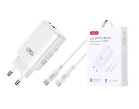 Сетевое зарядное устройство USB + USB-C XO CE17(EU) 65W GaN Fast Charger (1USB-C 65W/1USB-A 22.5W) White