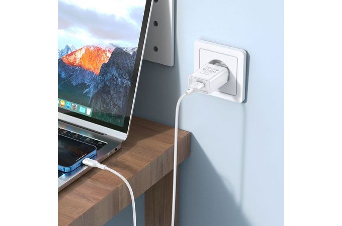 Сетевое зарядное устройство USB + кабель Lightning BOROFONE BA68A Glacier 2100mAh (белый)