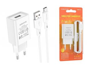 Сетевое зарядное устройство USB + кабель Type-C BOROFONE BA68A Glacier (белый)