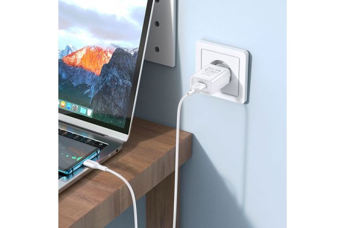 Сетевое зарядное устройство USB + кабель Type-C BOROFONE BA68A Glacier (белый)