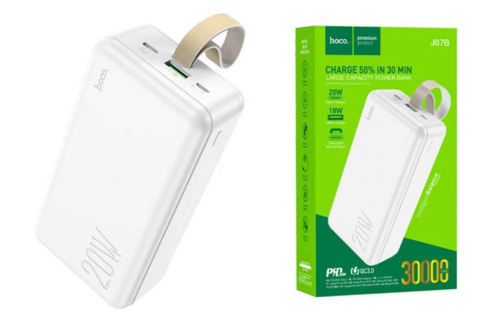 Универсальный дополнительный аккумулятор Power Bank HOCO J87B PD20W+QC3.0 (30000 mAh) (белый)