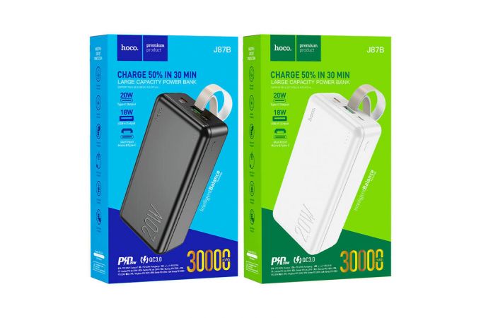 Универсальный дополнительный аккумулятор Power Bank HOCO J87B PD20W+QC3.0 (30000 mAh) (белый)