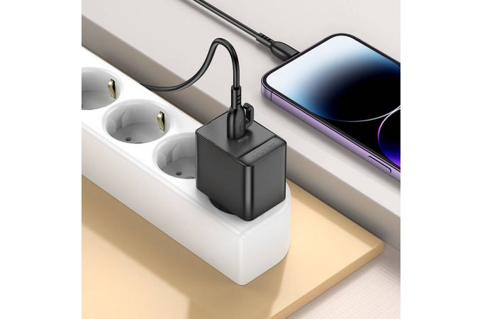 Сетевое зарядное устройство USB + USB-C + кабель Lightning - Type-C BOROFONE BAS15A Erudite PD30W + QC3.0 (черный)