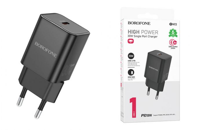 Сетевое зарядное устройство USB-C BOROFONE BN13 Safety PD30W (черный)