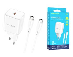 Сетевое зарядное устройство USB-C + кабель Type-C BOROFONE BN6 Field PD20W (белый)