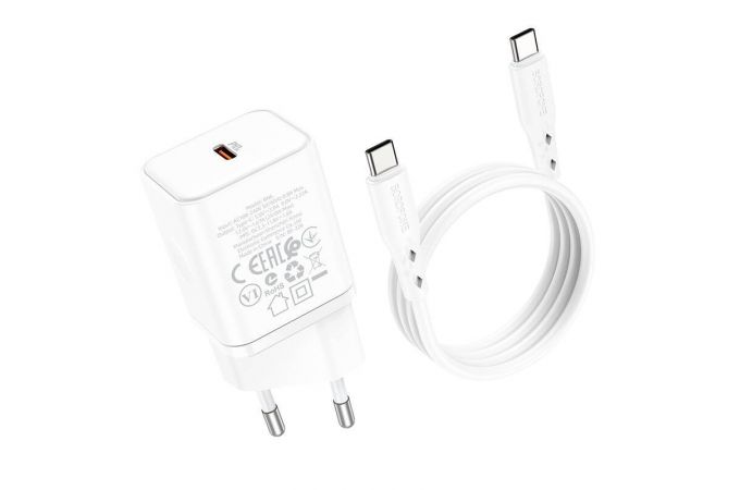 Сетевое зарядное устройство USB-C + кабель Type-C BOROFONE BN6 Field PD20W (белый)