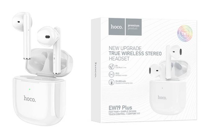 Наушники вакуумные беспроводные HOCO EW19 Plus Delighted true wireless stereo headset Bluetooth (белый)