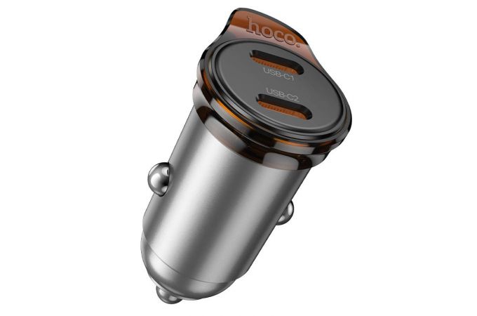 Автомобильное зарядное устройство АЗУ USB-C+USB-C HOCO NZ16B Rigorous PD45W(2C) (металлический серый)