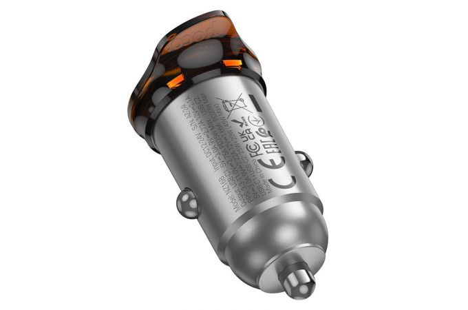 Автомобильное зарядное устройство АЗУ USB-C+USB-C HOCO NZ16B Rigorous PD45W(2C) (металлический серый)