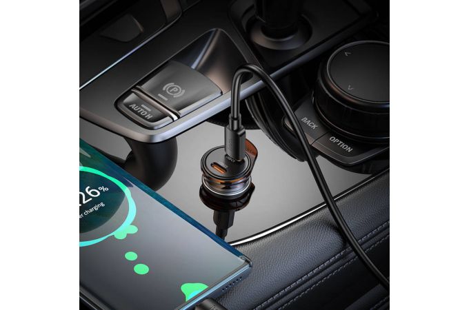 Автомобильное зарядное устройство АЗУ USB-C+USB-C HOCO NZ16B Rigorous PD45W(2C) (металлический серый)