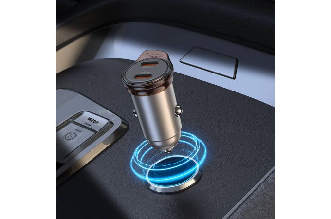 Автомобильное зарядное устройство АЗУ USB-C+USB-C HOCO NZ16B Rigorous PD45W(2C) (металлический серый)