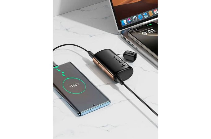 Универсальный дополнительный аккумулятор Power Bank Hoco Q50 10000mAh (PD20W)  встроенный кабель Apple (Черный)