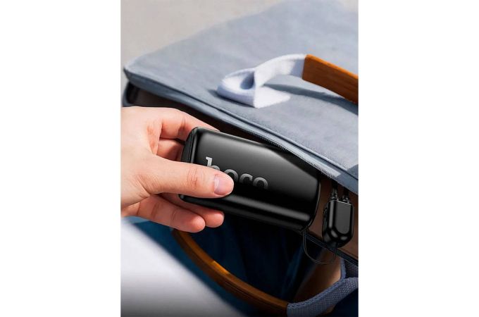 Универсальный дополнительный аккумулятор Power Bank Hoco Q50 10000mAh (PD20W)  встроенный кабель Apple (Черный)