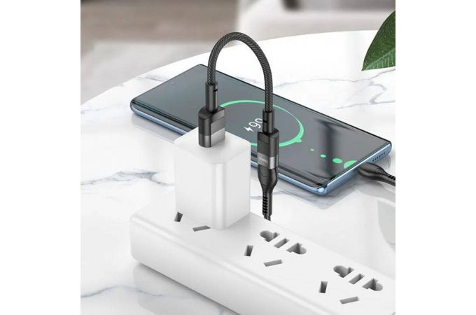 Переходник U107 USB на Type-C 10 сантиметров (Черный)