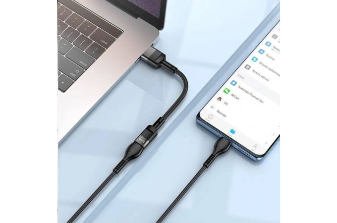 Переходник U107 USB на Type-C 10 сантиметров (Черный)