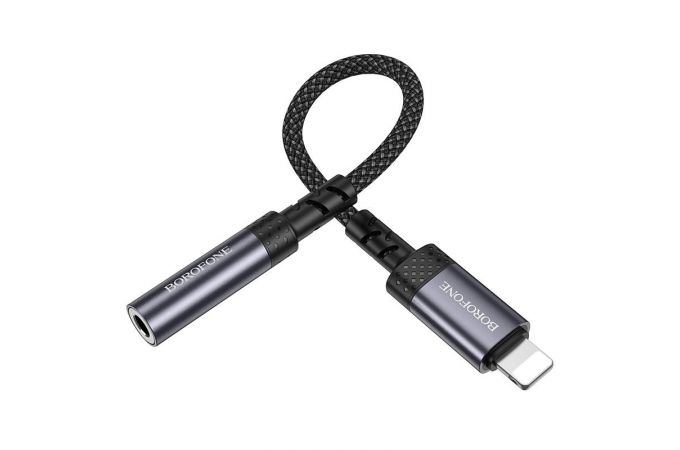 Кабель-переходник AUX для наушников c iP (Lightning) на Jack 3.5  Borofone BV24 (Cерый металлик)