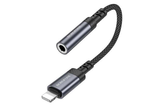 Кабель-переходник AUX для наушников c iP (Lightning) на Jack 3.5  Borofone BV24 (Cерый металлик)
