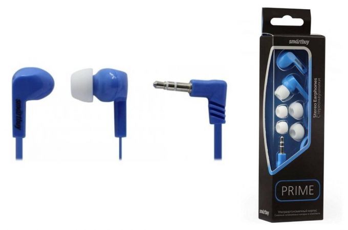 Наушники вакуумные проводные Smartbuy PRIME SBE-140 3 пары вставок (синий)