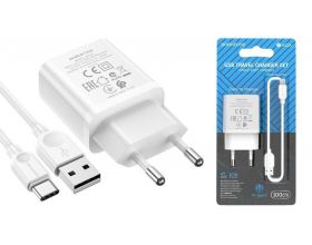 Сетевое зарядное устройство USB + кабель Type-C BOROFONE BA52A Gamble 2100 mAh (белый)