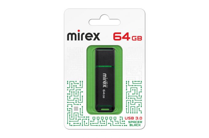 Флешка USB 3.0 Mirex 64 ГБ Mirex SPACER BLACK 64GB (ecopack)