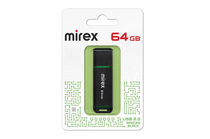 Флешка USB 2.0 Mirex 64 ГБ SPACER BLACK 64GB (ecopack)