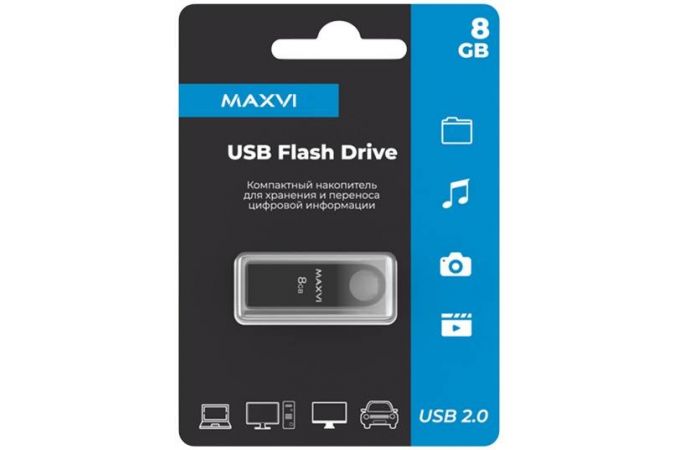 USB флеш накопитель  8 Gb Maxvi MK Dark grey монолит, металл  / FD8GBUSB20C10MK