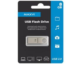 USB флеш накопитель  8 Gb Maxvi MK Metallic silver монолит, металл  / FD8GBUSB20C10MK