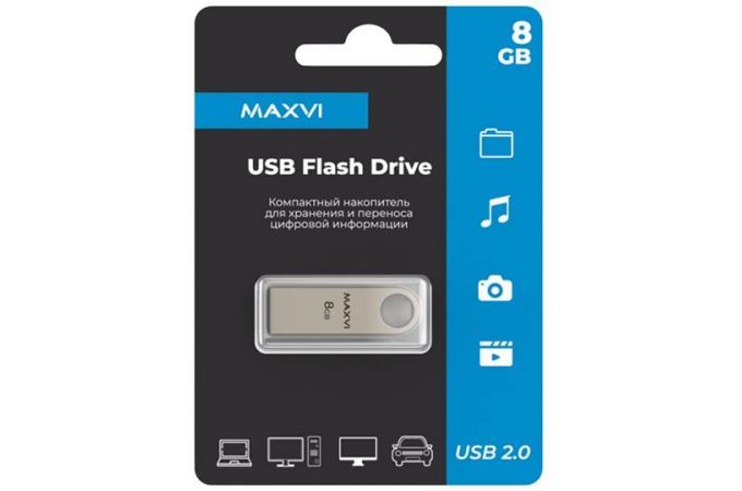 USB флеш накопитель  8 Gb Maxvi MK Metallic silver монолит, металл  / FD8GBUSB20C10MK