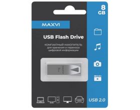 USB флеш накопитель  8 Gb Maxvi MK2 Metallic silver монолит, металл  / FD8GBUSB20C10MK2