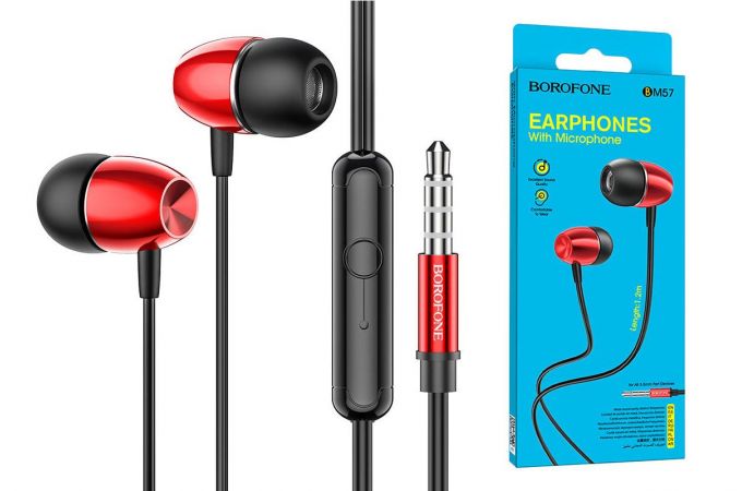 Наушники вакуумные проводные BOROFONE BM57 Platinum Universal earphones with microphone (красный)