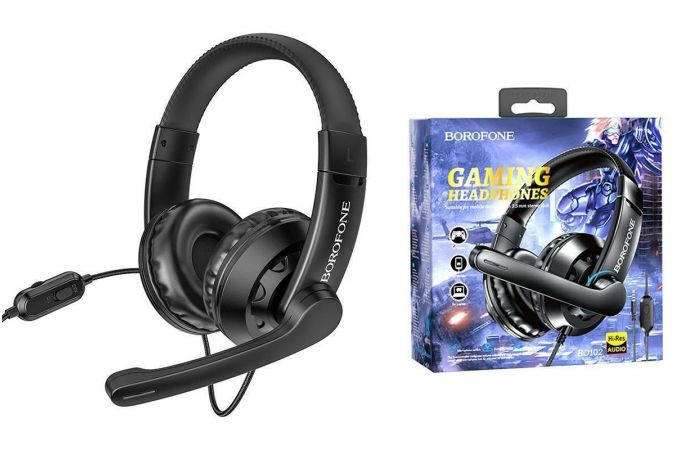 Наушники мониторные проводные с микрофоном BOROFONE BO102 Amusement gaming headphones (черный)