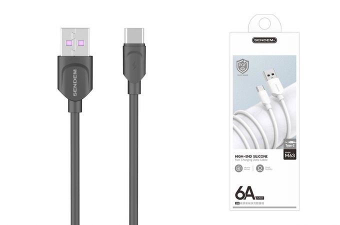 Кабель USB - USB Type-C SENDEM M63 6A (черный) 1м