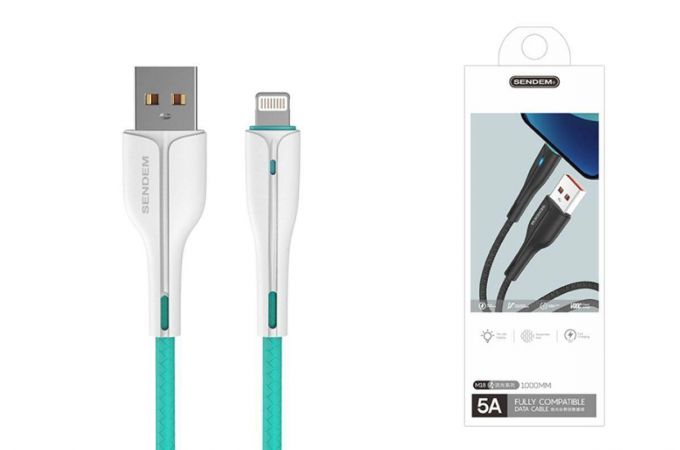 Кабель USB - Lightning SENDEM M18 USB 5A (зеленый) 1м