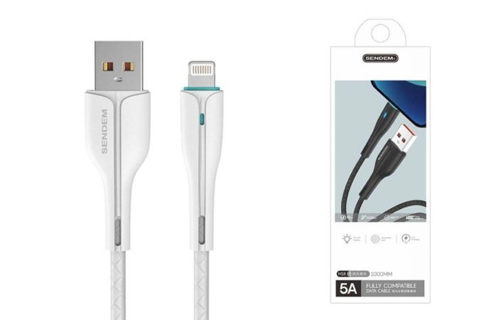 Кабель USB - Lightning SENDEM M18 USB 5A (белый) 1м