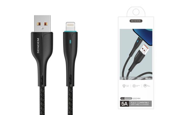 Кабель USB - Lightning SENDEM M18 USB 5A (черный) 1м