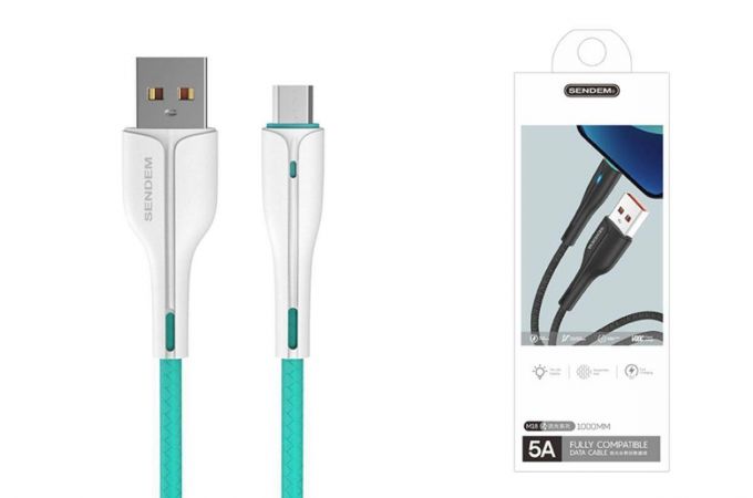 Кабель USB - MicroUSB SENDEM M18 5A (зеленый) 1м