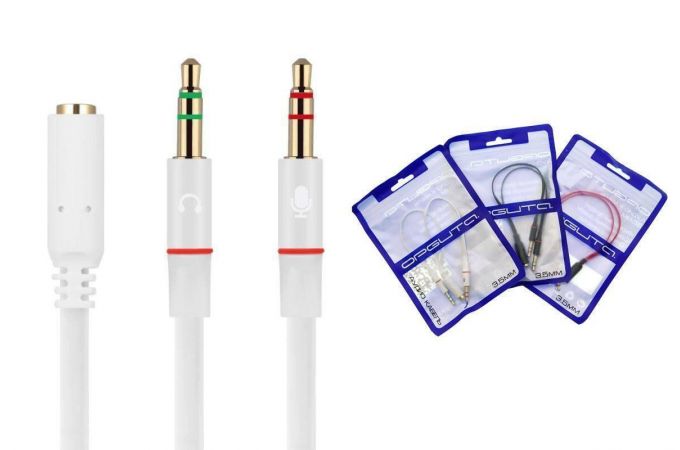 Конвертер переходник аудио Орбита OT-AVC43 Белый (штекер Джек 3,5 мм на 2 гнезда 3,5 мм) (УПАКОВКА 20шт) 20см