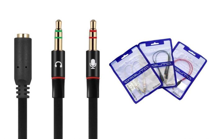 Конвертер переходник аудио Орбита OT-AVC43 Черный (штекер Джек 3,5 мм на 2 гнезда 3,5 мм) (УПАКОВКА 20шт) 20см