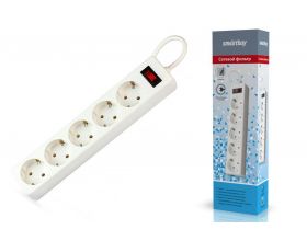Сетевой фильтр Smartbuy, 10А, 2200 Вт, 5 гнезд, без з/ш, земля, ПВС 3x0,75, 1,8 м, белый (SBSP-18-W)