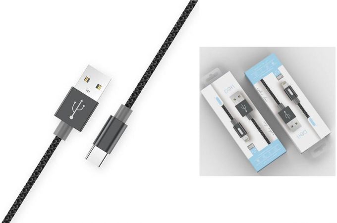 Кабель USB - USB Type-C EZRA DC11, 2.1A (черный) 1.2м (в оплетке)