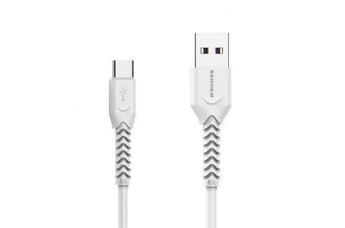 Кабель USB - USB Type-C SENDEM T8 6A (белый) 1м