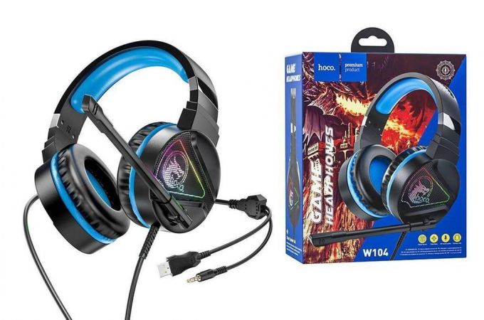 Наушники мониторные проводные HOCO W104 Drift gaming headphones (черно-синий)