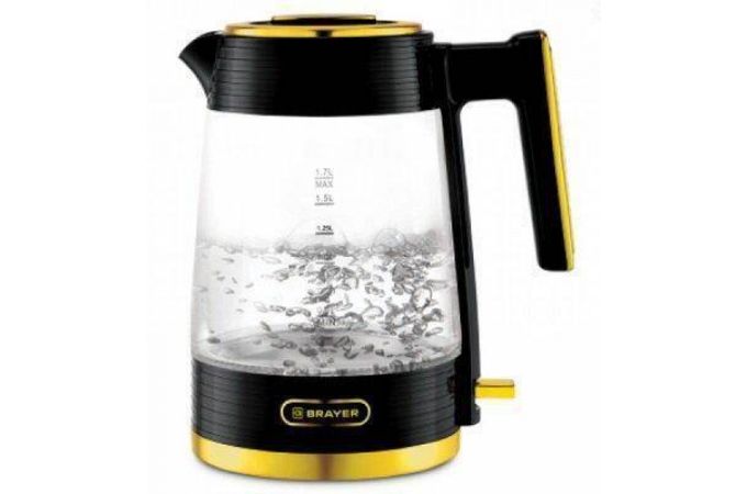 Чайник BRAYER 1016BR черныйс золотым 2200Вт, 1.7л,стекло, контроллер VNQ™ by STRIX