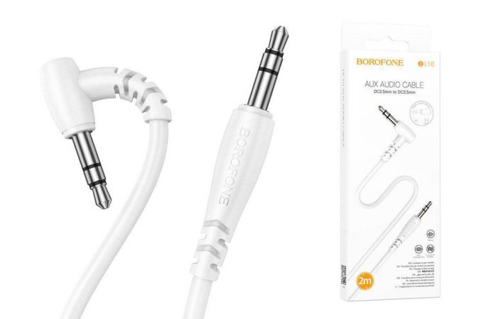 Кабель аудио AUX BOROFONE BL10 AUX 3.5 2 метр белый угловой