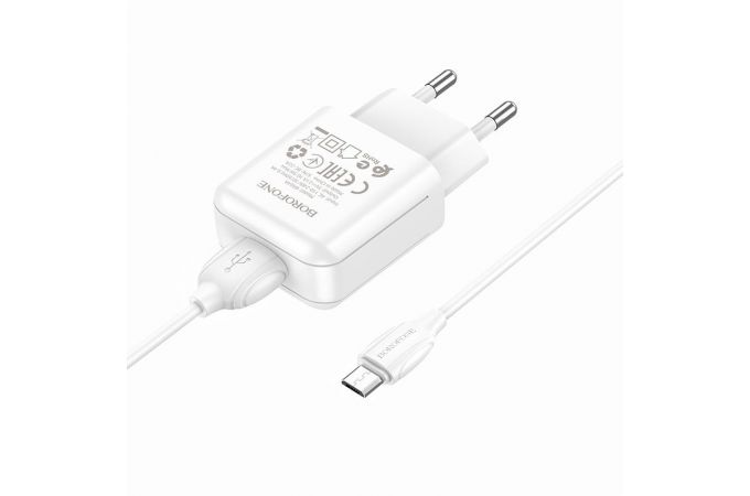 Сетевое зарядное устройство USB + кабель MicroUSB BOROFONE BA64A 2100mAh (белый)