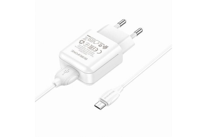 Сетевое зарядное устройство USB + кабель MicroUSB BOROFONE BA64A 2100mAh (белый)