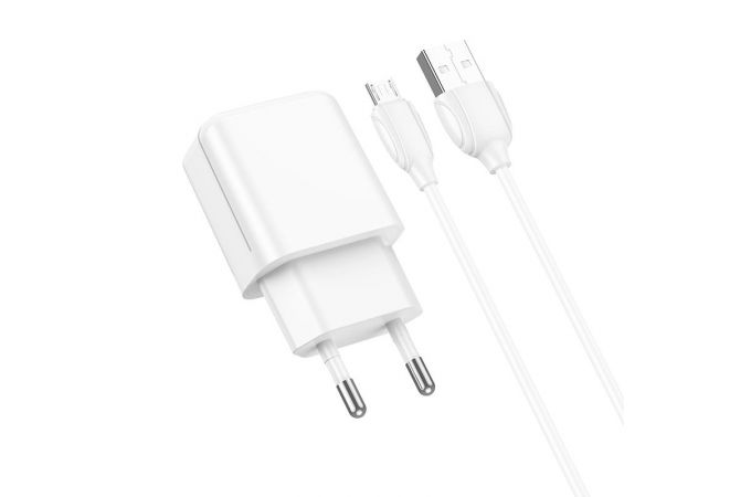 Сетевое зарядное устройство USB + кабель MicroUSB BOROFONE BA64A 2100mAh (белый)