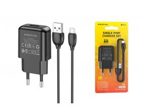 Сетевое зарядное устройство USB + кабель MicroUSB BOROFONE BA64A 2100mAh (черный)