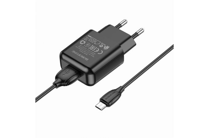 Сетевое зарядное устройство USB + кабель MicroUSB BOROFONE BA64A 2100mAh (черный)